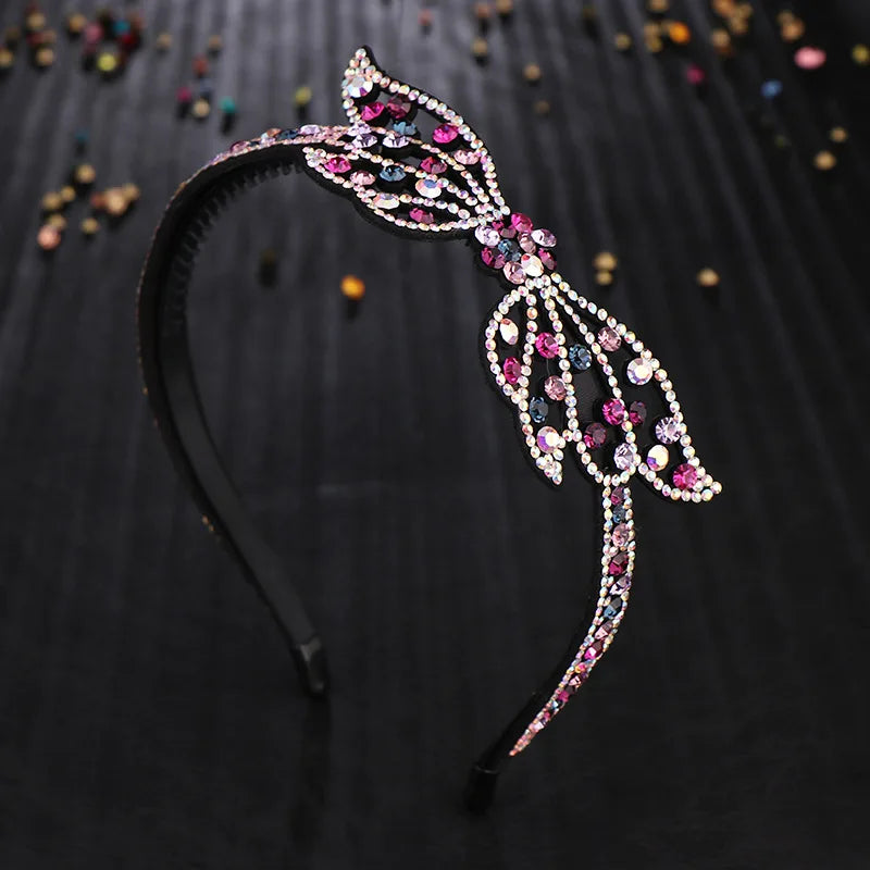 HX-111 Crystal Big Butterfly Head Wear Luxury Headband for Women Rhinestone Non-slip Border Girl Hairband