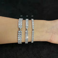 Hip Hop 925 Sterling Silver 2 Rows White Cubic Zirconia Tennis Bracelet 2-4mm Width 6.5 - 8 Inches