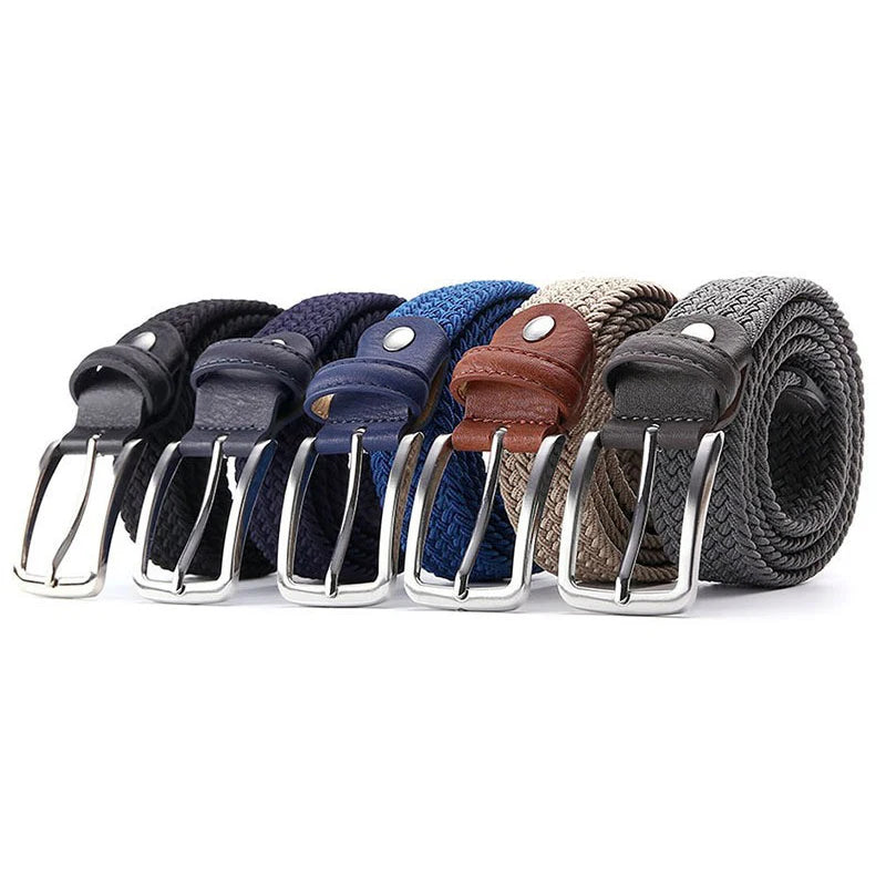 Custom Adjustable Canvas Waist Polyester Mens Casual Woven Golf Knitted Stretch Braided Elastic Belt Alloy Buckle 3.2cm Width