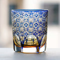 240 ml Hand Cut Medium Cylinder Whiskey Tumbler Luxury Amber Blue Whisky Glass Japanese Style Old Fashioned Glass Bourbon Cup