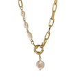 Vintage Baroque Patchwork Sweater Necklace with 14k Gold Natural Shaped Button Pearl Strand Type Chain-for Wedding or Gift