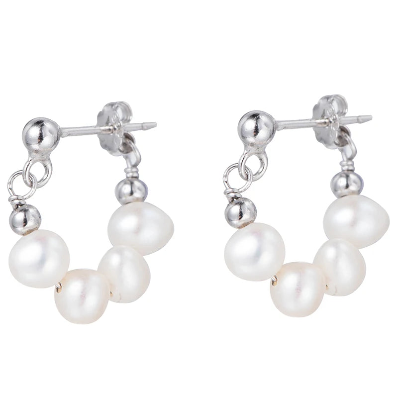 Wholesale 925 Sterling Silver Hoop Fashion Pearl Earrings 18K Gold Plated Best Price for Women