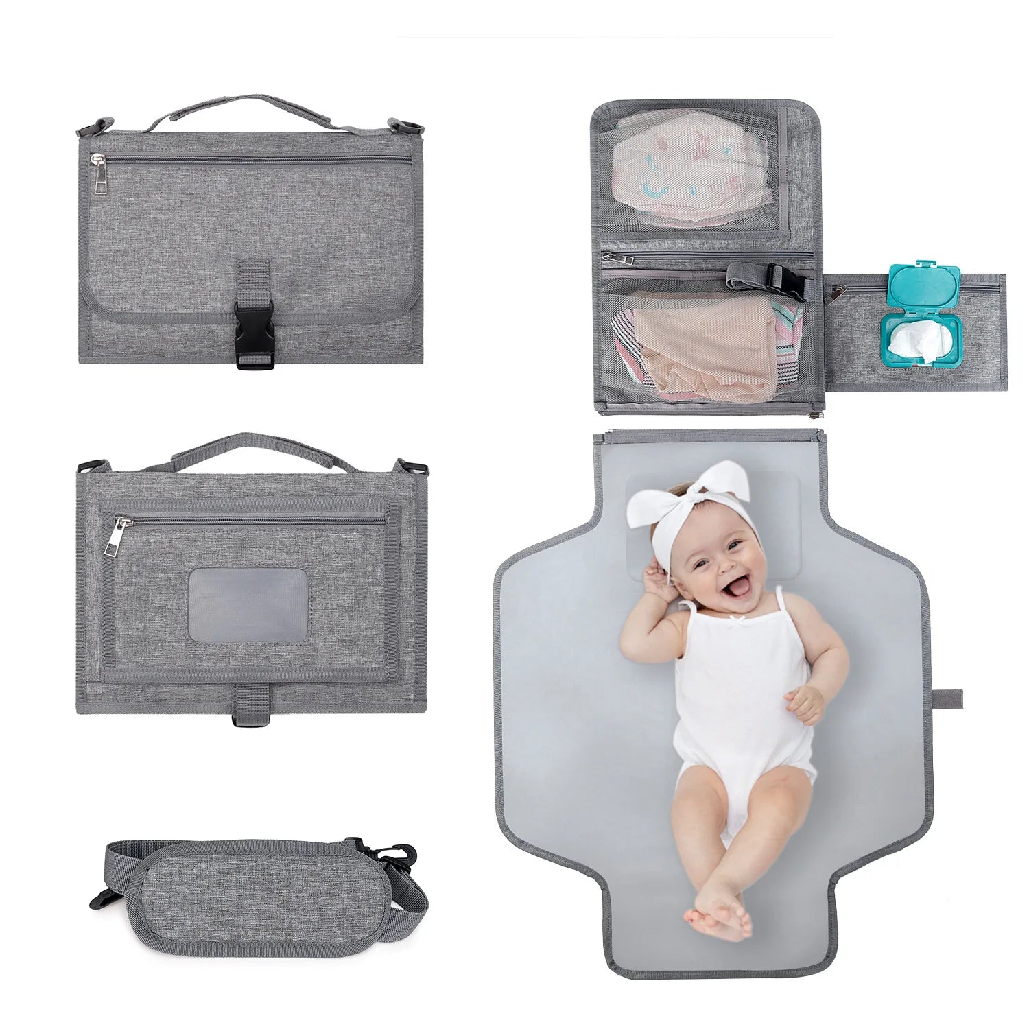 Mommy Portable Outdoor Travel Folding Baby Changing Mat Contains Shoulder Strap Tissue Pocket Design