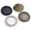 25mm Inner Size Black Antique Silver Plated Black Brooch Pins Flower Cabochon Blank Base Setting Bezel Trays