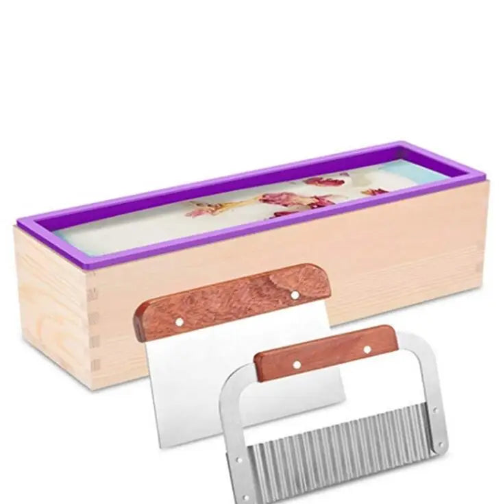 HY 1200ml Rectangle Soap Silicone Loaf Molds Kits With Wooden Box Soap Cutters