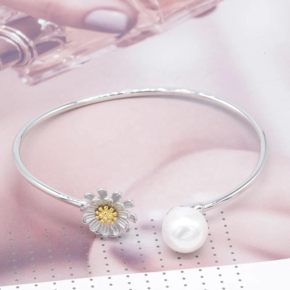 B195 10-12mm 925 Sterling Silver Gold Plated Wholesale Freshwater Pearl Charm Bracelet Mounting Fancy Jewelry for Women