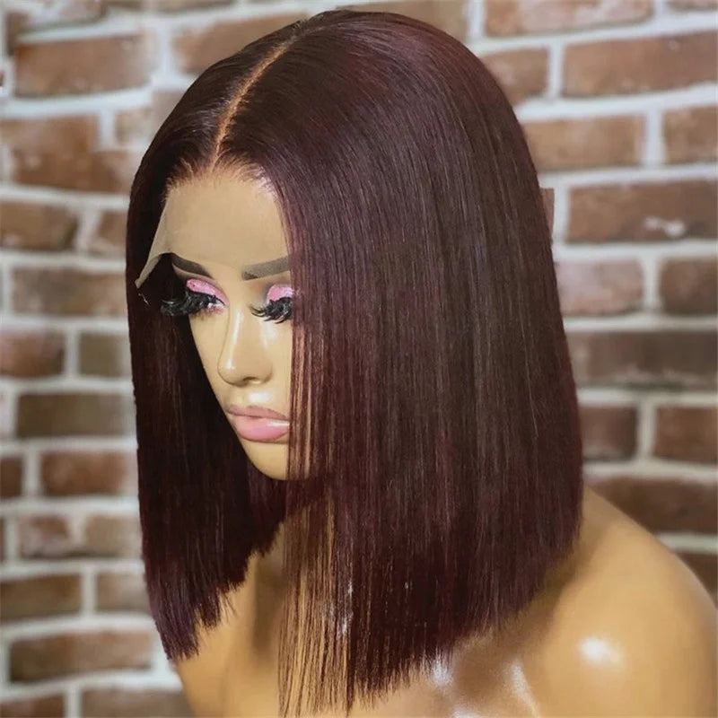 Remy Glueless Chocolate Brown Short Bob Silky Straight Cuticle Aligned Brazilian Human Hair Lace Front Wigs for Black Woman