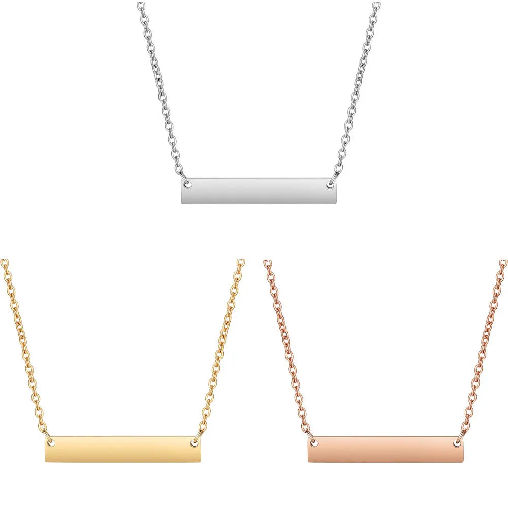 Personalized Engraving Custom Bar Word  Letters Inspired Gold Jewelry 18k Real Blank Custom Name Fashion Jewelry Necklaces