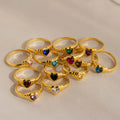 Stainless Steel July Birthstone Ring 18K Gold Plated Inlay Cut Heart Shape Gift Fashion Holiday New Arrival Jewelry Accessories