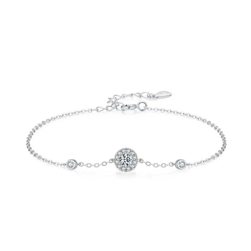 SL1632 925 Sterling Silver Simple Fashion Round Sparkling Zirconia Link Chain Bracelet for Women Wedding Engagement Jewelry Gift