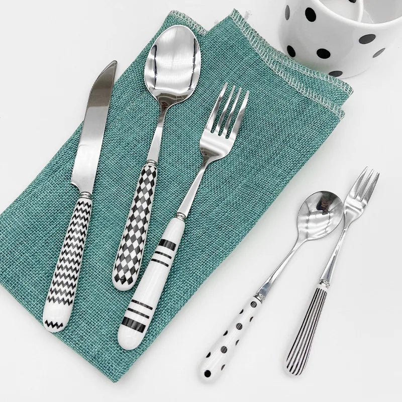 Eco-Friendly Stocked Forged Gold Stainless Steel Wedding Cutlery Set with Ceramic Handle for Restaurant Use
