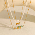 Light Luxury Titanium Steel Heart Pendant Natural Shell Baishi Green Aventurine Beads Chain Stackable Necklace for Women
