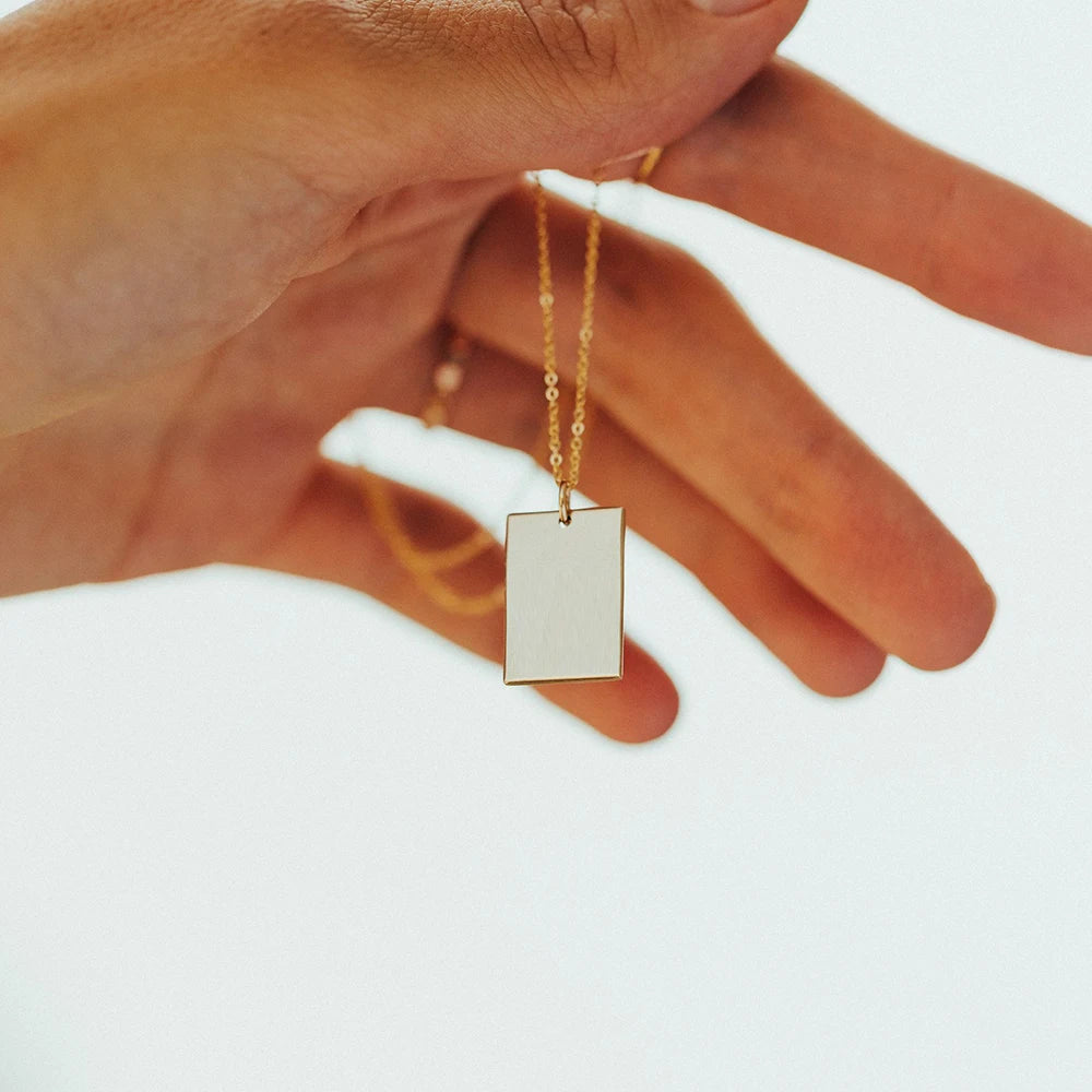 Simple Minimalist 316L Stainless Steel 18mm*12mm Rectangle Pendant Necklace