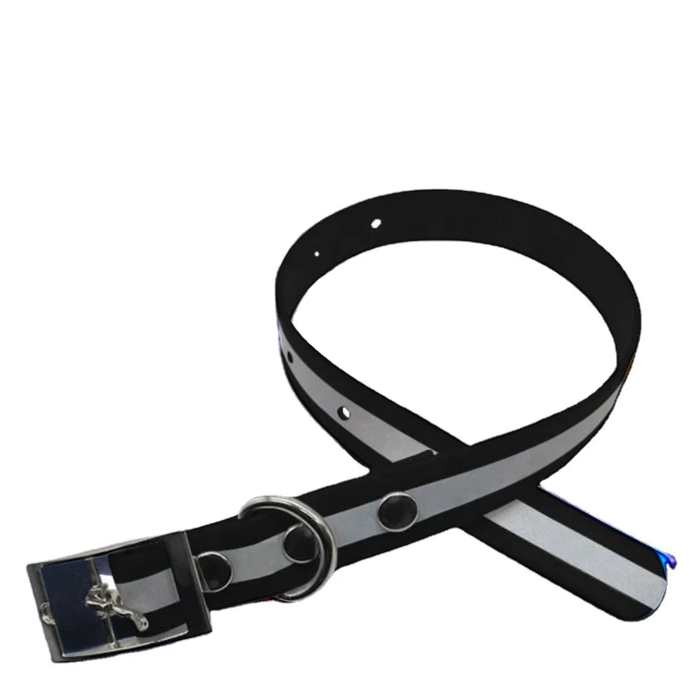 Custom Size Colorful Reflective TPU Coated Nylon Webbing Waterproof Durable Dog Collar for Outdoor Hunting Training Solid Rivet