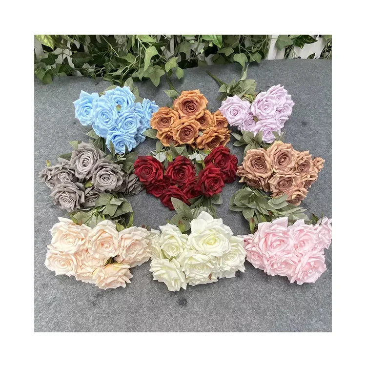 Best-Selling 9-head Diamond Rose Artificial Flower Rose for Wedding Decoration