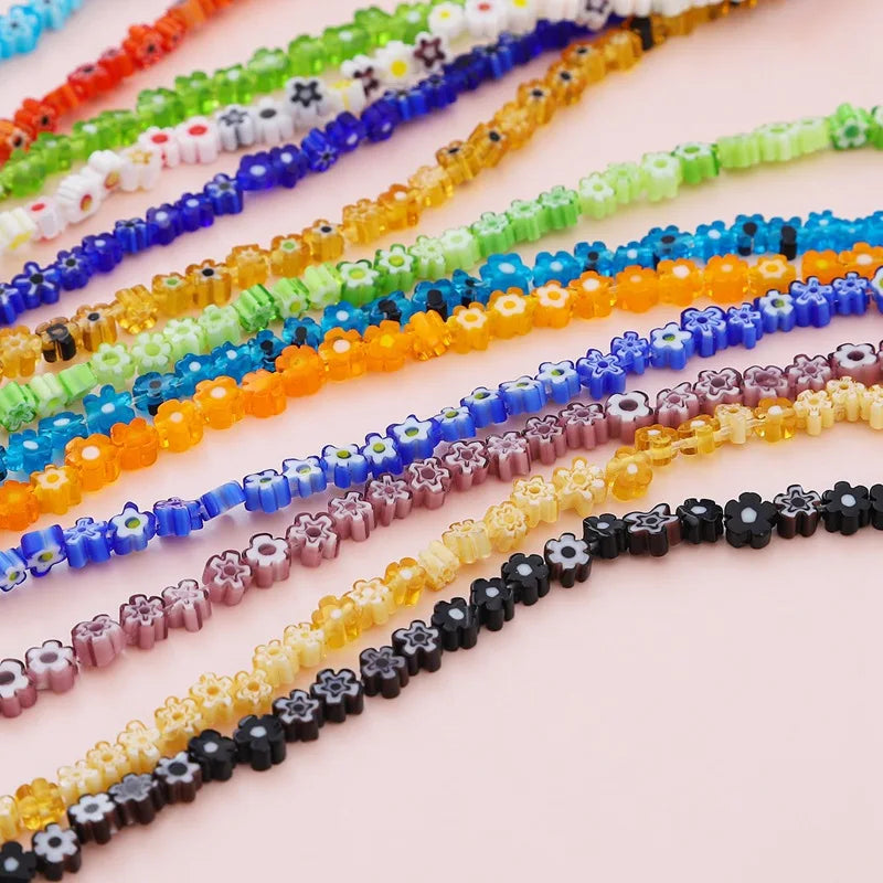 Wholesale 4mm Millefiori Lampwork Glass Beads  Flower Shape Loose Lampwork Glass Beads for Bracelet DIY Jewelry Making
