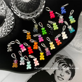 Handmade 925 Sterling Silver Gummy Bear Pendant Necklace Colorful Jelly Bear Charm Gift for Two