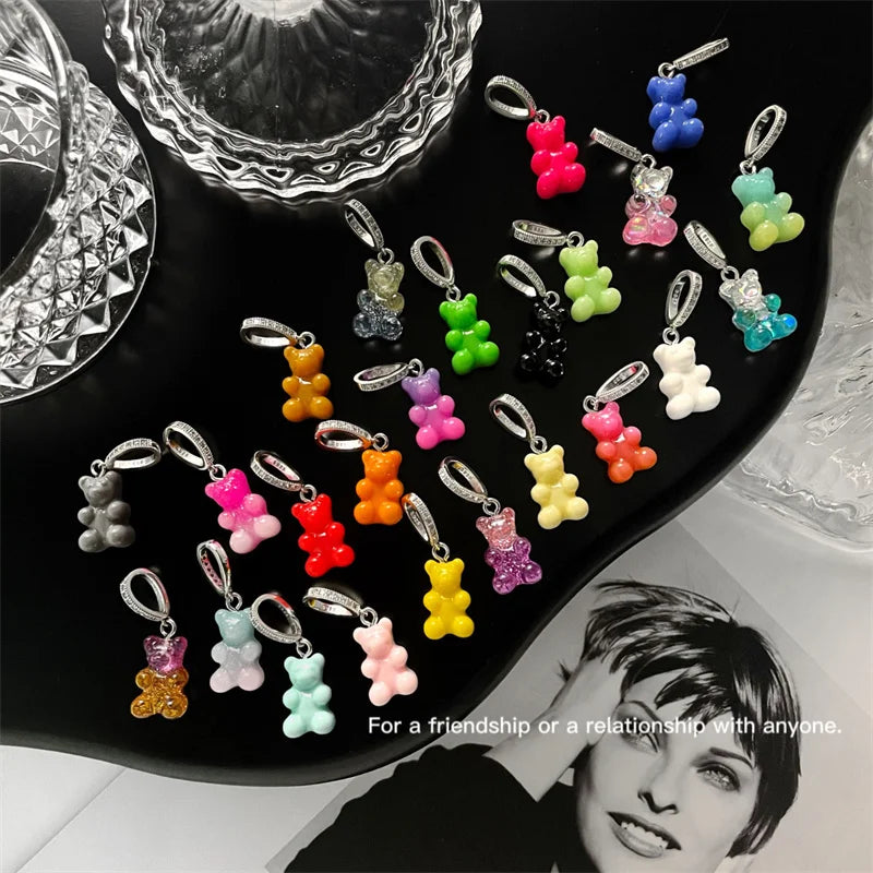 Handmade 925 Sterling Silver Gummy Bear Pendant Necklace Colorful Jelly Bear Charm Gift for Two