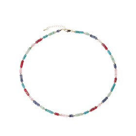 Bohemian Ethnic Style Natural Stone Beads Necklace Colorful Seed Bead Necklace Minimalist Beaded Choker for Women Beach Style