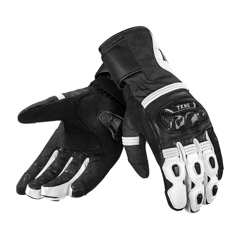 TKNE Winter Motorcycle Gloves Carbon Fibre Warm Riding Gauntlet Gloves Bicycle Cover Waterproof with Palm Sliders