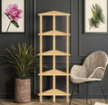 Small Space 5-Tier Bamboo Corner Bookshelf Modern Design Multipurpose Shelving Unit for Living Room Easy Assembly Natural