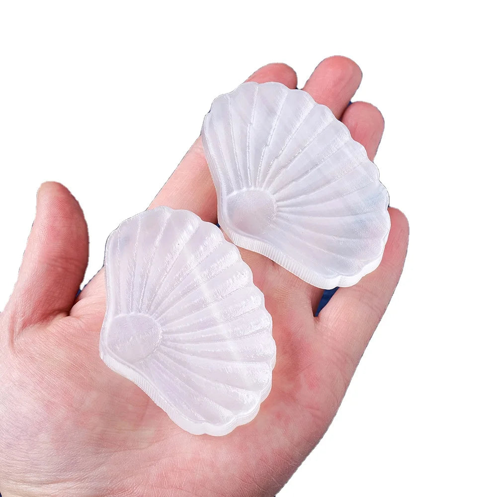 Natural Stone Carved Crystal Bowl White Selenite Shell Bowl Healing Stone Gypsum Bowl Ornament