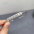 Silver 925 Original 0.3 Carat Brilliant Cut Diamond Test Past D Color Moissanite Open Bangle  for Women Real Gemstone Bracelets