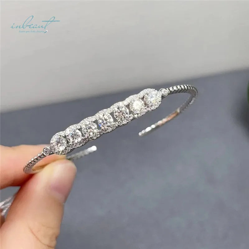 Silver 925 Original 0.3 Carat Brilliant Cut Diamond Test Past D Color Moissanite Open Bangle  for Women Real Gemstone Bracelets