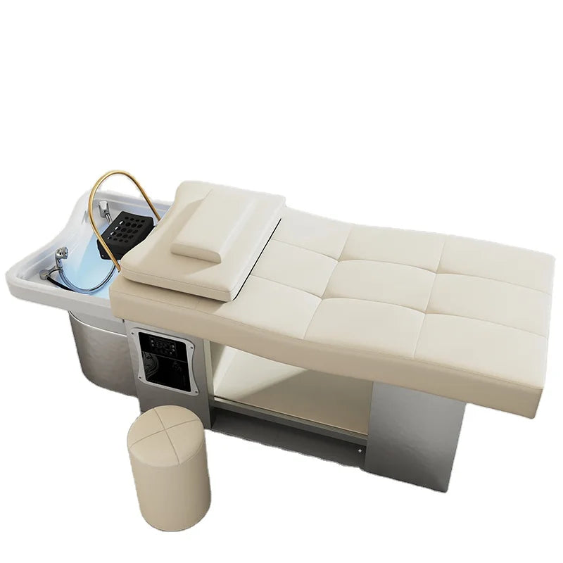 JINCHENG Custom Luxury Ceramic Basin Modern Style Stainless Steel Salon Thai Hair Washing Massage Table Head Spa Shampoo Bed