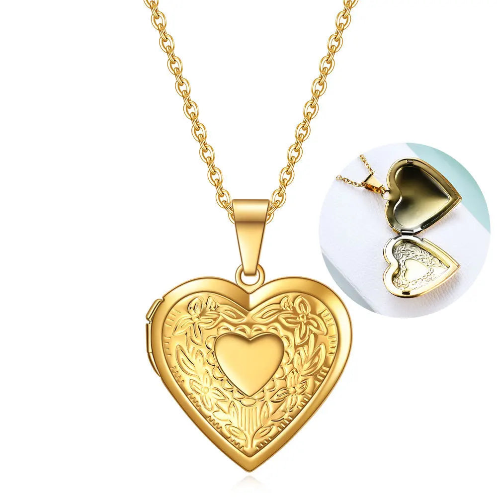 GT Collection Stainless Steel Heart Locket Necklace Minimalist Round Pendent Photo Locket Memory Necklace