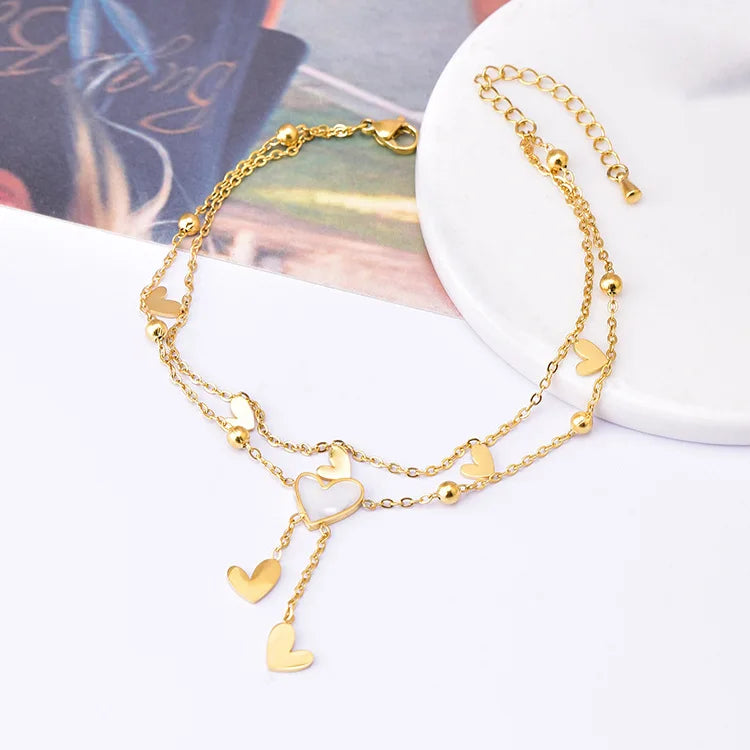 In Stocks Double Layer Foot Chain Anklet  Waterproof Fine Jewelry Anklet 18k Gold Plated Stainless Steel Chain Anklets for Women