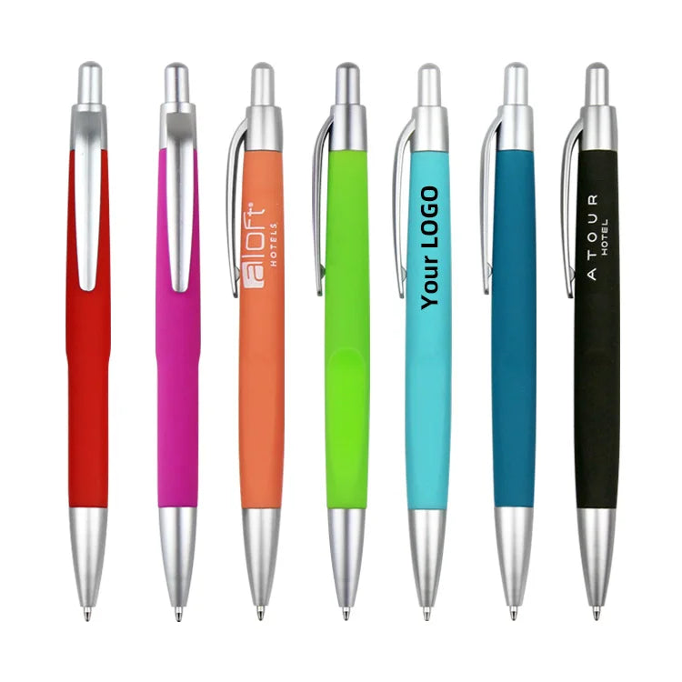 BKS Soft Rubber Coated Finishing Multi Colors Logo Printed Custom Plastic Pen Ball Pen with Black Ink for Business Promotion