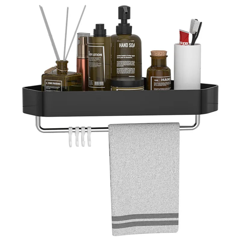Aluminum Corner Shower Caddy No Drilling Bathroom Storage Rack with Hooks Triangle  Wall Mounted Bathroom Shelves