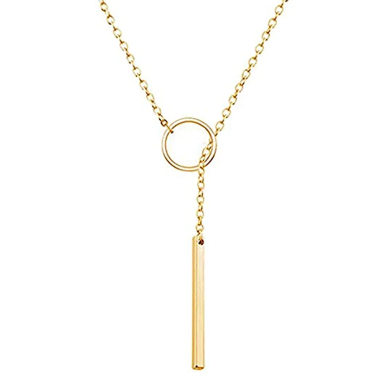 Fashion Jewelry Long Stick Necklace Circle Lariat Bar Pendant Necklace for Women