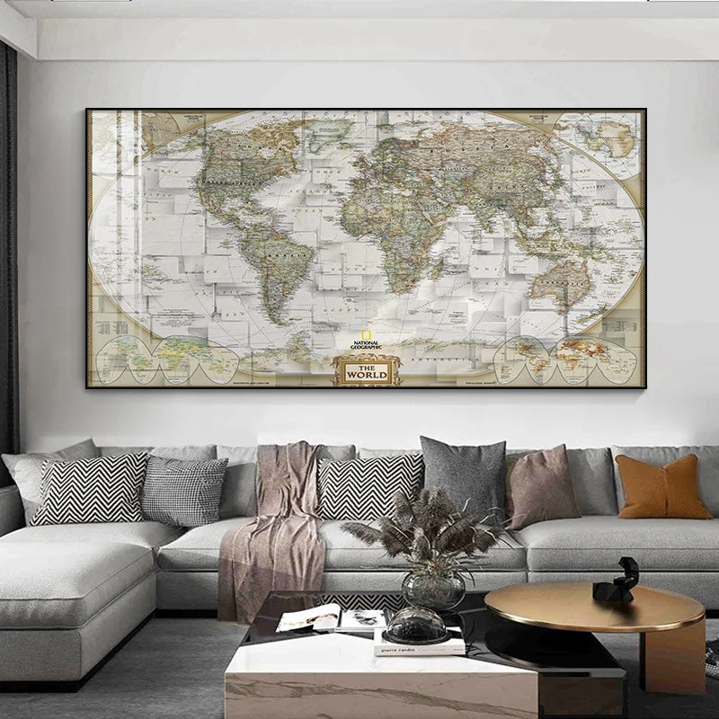 World Retro Map Living Room Decoration Painting Sofa Background Wall Horizontal Version Large Painting Office Wall  Painting