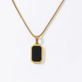 Elegant Box Chain Choker Stainless Steel Gold Plated Black Dripping Oil Shell Rectangle Pendant Necklaces for Women
