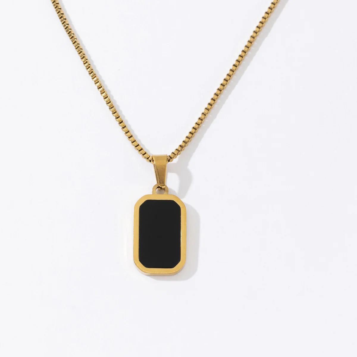 Elegant Box Chain Choker Stainless Steel Gold Plated Black Dripping Oil Shell Rectangle Pendant Necklaces for Women