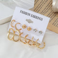 6Paris/Sets Vintage Diamond Rhinestone Earring Set Geometric Square Full Zircon Sparkling Hoop Earring Diamond Stud Earring