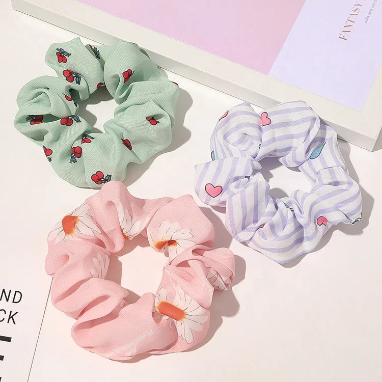 MIO Fashion Intestine Hair Ring Fresh Chiffon Fruit Printed High Elastic Rubber Band Ins Girl Head Rope