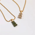Joolim Jewelry Cute 18K PVD Gold Plated Retro Vintage CZ Pave Bear Pendant Necklace Stainless Steel Jewelry for Women