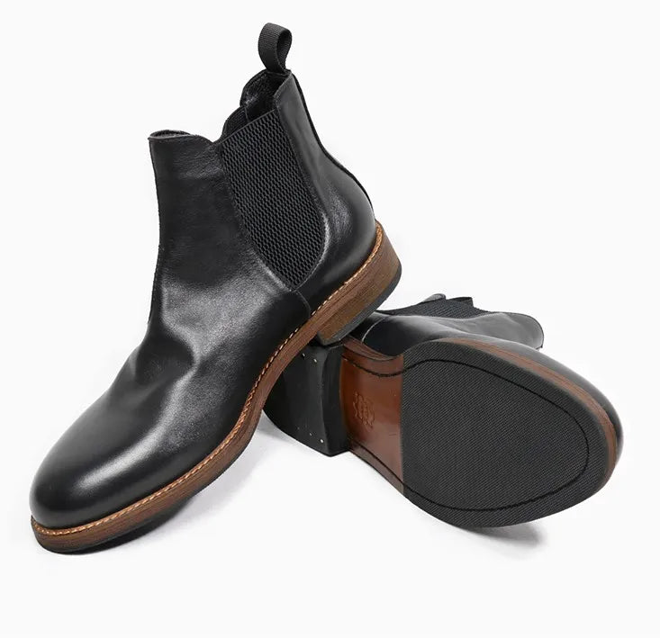 British Men's Genuine Leather High-Top Ankle Boots Handmade Chelsea Design Waterproof Winter Casual Style