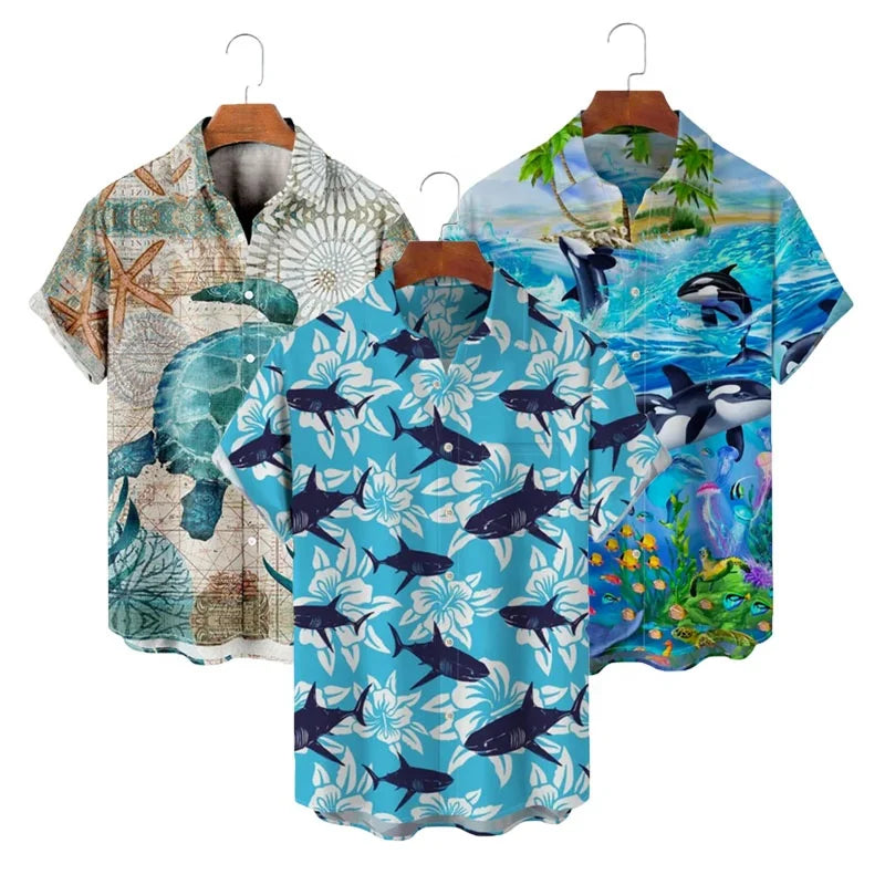 Custom New Design Digital Printing Short Sleeves Hawaiian Button up Shirt Aloha Linen Shirts for Men
