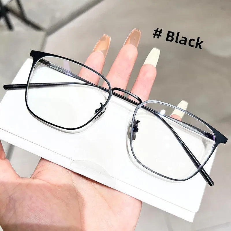 Ultra-Light Pure Titanium Full Frame Men's Square Business Casual Retro Eye Glasses Solid Pattern Diamond Face Match-Wholesale