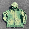 Streetwear Sun Faded Zipper Sweatshirt Custom Men Oversize Vintage Crop Raw Hem Heavy Weight Acid Wash Distressed Zip up Hoodie