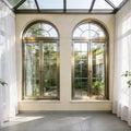 Vintage French Arch Top Frosted Pattern Glass Anti UV Rustproof Aluminum Casement Window for Interior