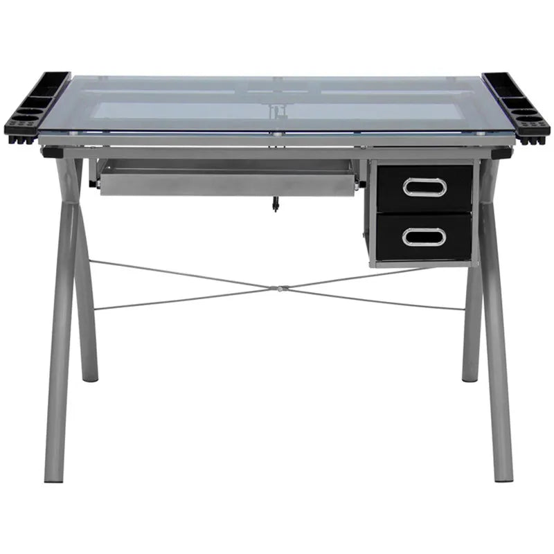 Adjustable Angle Height Architectural Engineering Student Drafting Table Modern Glass Top Steel Base School Furniture Workshop