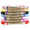Welwish Handmade Clay Gold Plastic Disc Bead Bracelet Colorful Trendy Fashion Bracelets for Women