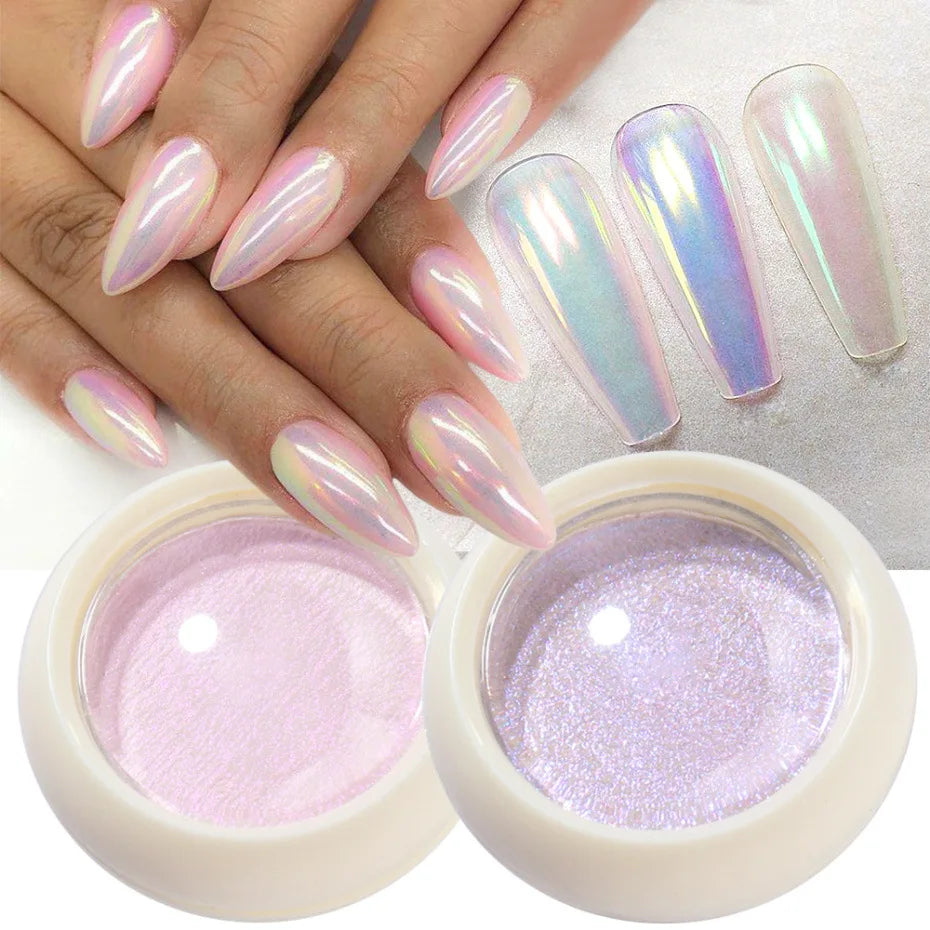 Nail Art 6 Colors Pearl Fine Glitter Nail Powder Mermaid Holographic Nail Magic Mirror Powder