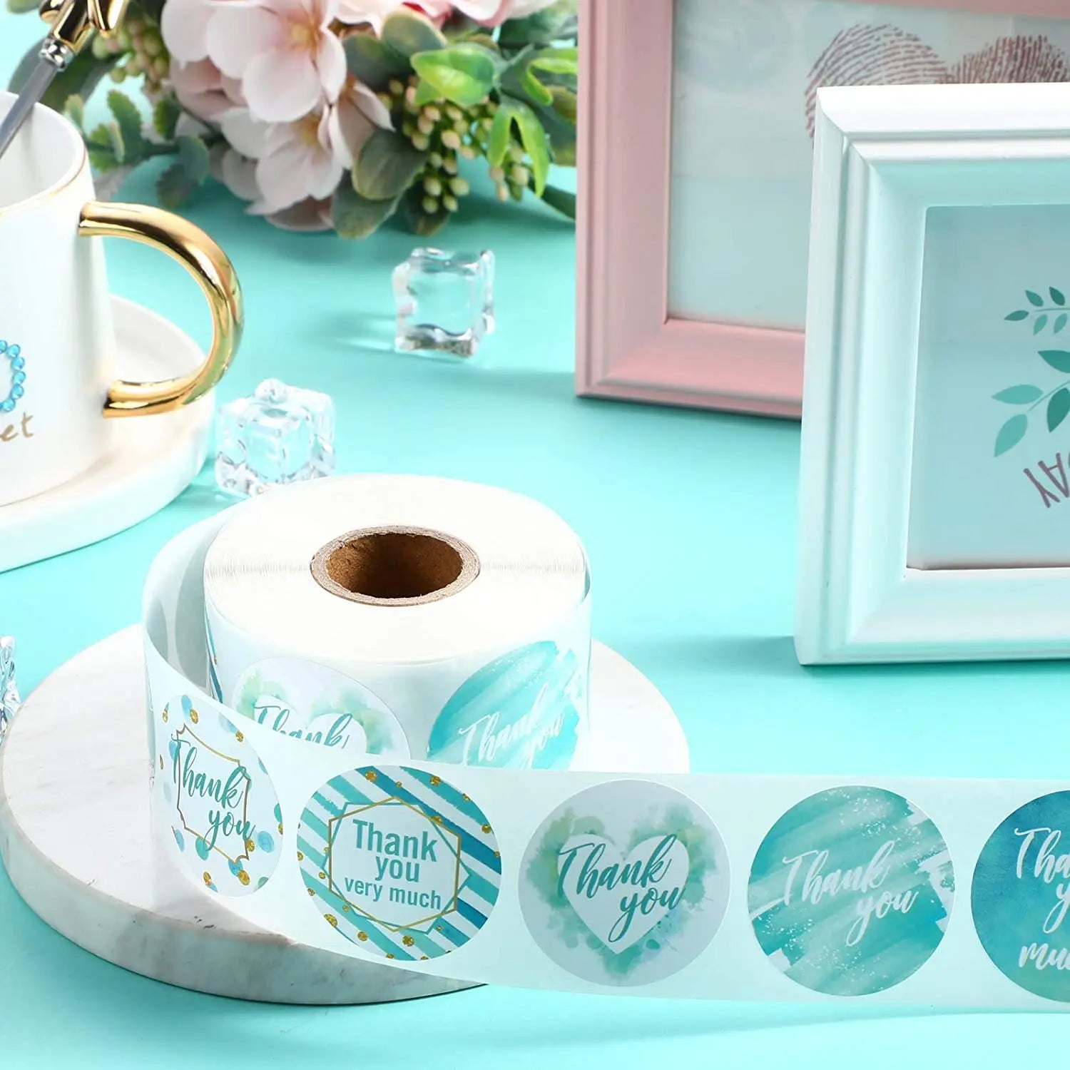 Hot Sell Blue Theme 500pcs/Roll "Thank You" Stickers Adhesive Packaging Label Sticker