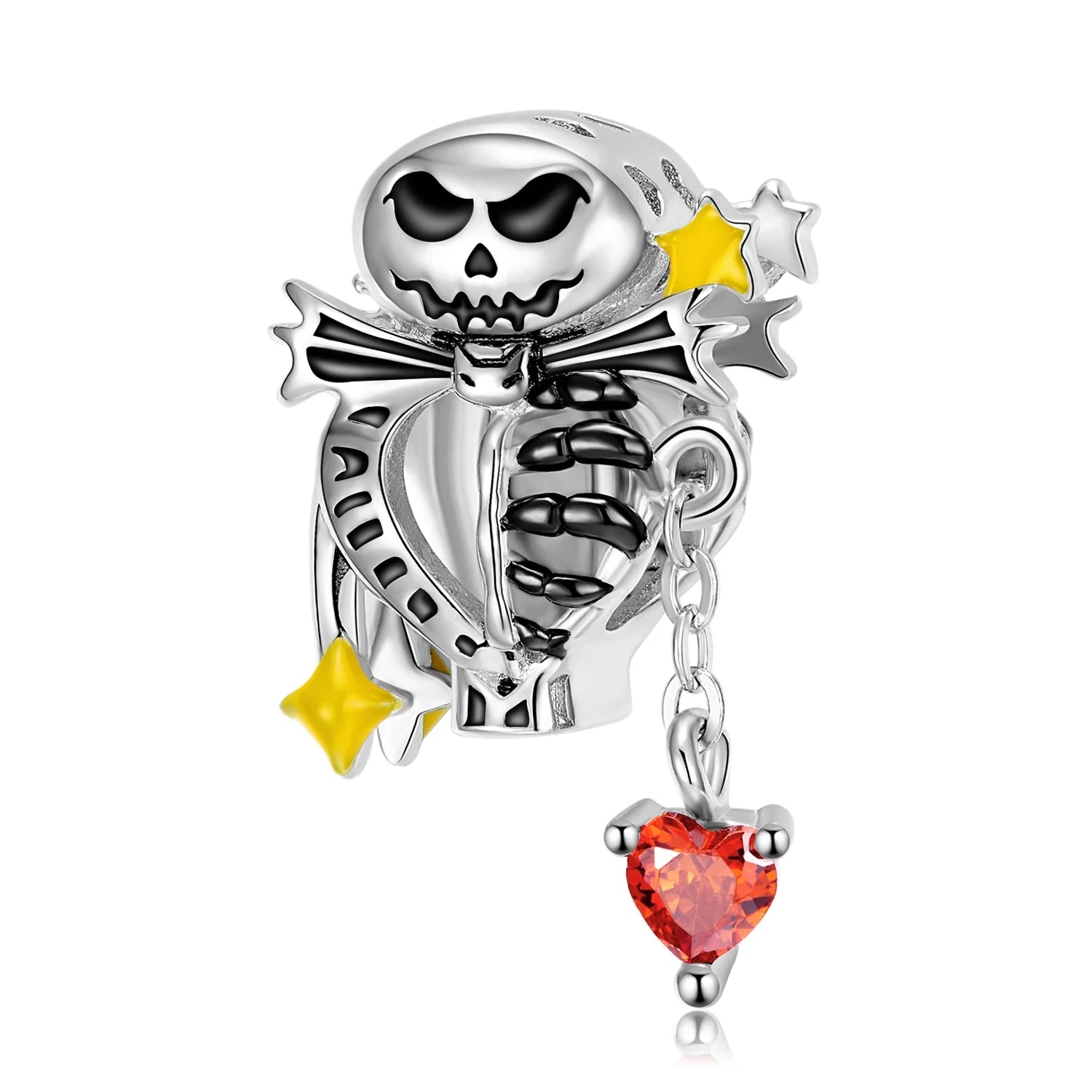 Star Skull Skeleton Linked with Red Hearts Silver Charms 925 Sterling CZ Beads for Women Fine Jewelry Making Charm Bracelets